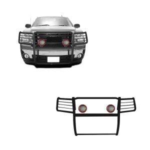 Black Horse Off Road Grille Guard, 3-Piece Modular, Powder Coated, Steel, 1-1/2 Inch Diameter, With Brush Guard, Without Skid Plate – 17GS10MA-PLFR