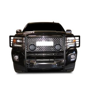 Black Horse Off Road Grille Guard, 3-Piece Modular, Powder Coated, Steel, 1-1/2 Inch Diameter, With Brush Guard, Without Skid Plate – 17GS14MA-PLFB