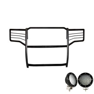 Black Horse Off Road Grille Guard, 3-Piece Modular, Powder Coated, Steel, 1-1/2 Inch Diameter, With Brush Guard, Without Skid Plate – 17GS14MA-PLFB