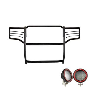 Black Horse Off Road Grille Guard, 3-Piece Modular, Powder Coated, Steel, 1-1/2 Inch Diameter, With Brush Guard, Without Skid Plate – 17GS14MA-PLFR