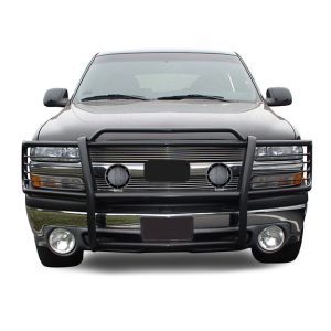 Black Horse Off Road Grille Guard, 3-Piece Modular, Powder Coated, Steel, 1-1/2 Inch Diameter, With Brush Guard, Without Skid Plate – 17GT23MA-PLFB