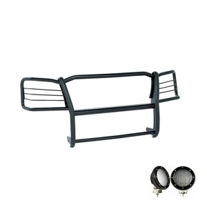 Black Horse Off Road Grille Guard, 3-Piece Modular, Powder Coated, Steel, 1-1/2 Inch Diameter, With Brush Guard, Without Skid Plate – 17GT25MA-PLFB