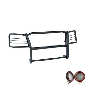 Black Horse Off Road Grille Guard, 3-Piece Modular, Powder Coated, Steel, 1-1/2 Inch Diameter, With Brush Guard, Without Skid Plate – 17GT25MA-PLFR