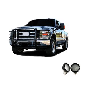 Black Horse Off Road Grille Guard, 3-Piece Modular, Powder Coated, Steel, 1-1/2 Inch Diameter, With Brush Guard, Without Skid Plate – 17GT26MA-PLFB