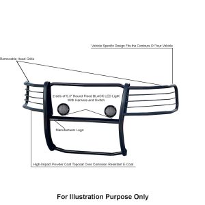 Black Horse Off Road Grille Guard, 3-Piece Modular, Powder Coated, Steel, 1-1/2 Inch Diameter, With Brush Guard, Without Skid Plate – 17GT27MA-PLFB