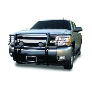 Black Horse Off Road Grille Guard, 3-Piece Modular, Powder Coated, Steel, 1-1/2 Inch Diameter, With Brush Guard, Without Skid Plate – 17GT28MA-PLFB