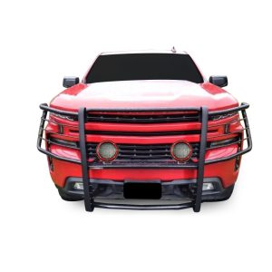 Black Horse Off Road Grille Guard, 3-Piece Modular, Powder Coated, Steel, 1-1/2 Inch Diameter, With Brush Guard, Without Skid Plate – 17GT29MA-PLFR