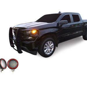 Black Horse Off Road Grille Guard, 3-Piece Modular, Powder Coated, Steel, 1-1/2 Inch Diameter, With Brush Guard, Without Skid Plate – 17GT29MA-PLFR