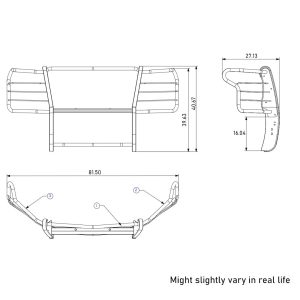 Black Horse Off Road Grille Guard, 3-Piece Modular, Semi-Gloss Powder Coat, Steel, 1.5 Inch Bar Diameter, With Brush Guard – 17GT30MA