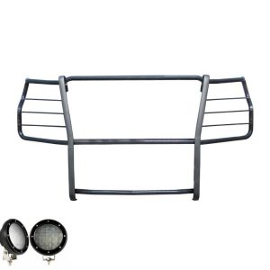 Black Horse Off Road Grille Guard, 3-Piece Modular, Powder Coated, Cold Rolled Steel, 1-1/2 Inch Diameter, With Brush Guard – 17GT30MA-PLFB
