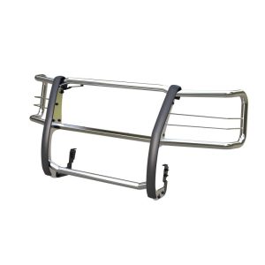 Black Horse Off Road Grille Guard, 3-Piece Modular, Polished, Stainless Steel, 1.5 Inch Bar Diameter, With Brush Guard, Without Skid Plate – 17GV02MSS