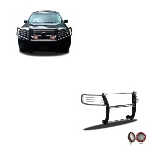 Black Horse Off Road Grille Guard, 3-Piece Modular, Polished, Stainless Steel, 1-1/2 Inch Diameter, With Brush Guard – 17H151402MSS-PLFR