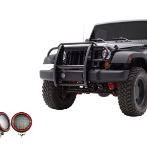 Black Horse Off Road Grille Guard, 3-Piece Modular, Powder Coated, Steel, 1-1/2 Inch Diameter, With Brush Guard, Without Skid Plate – 17JPWRMA-PLFR