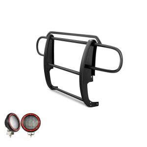 Black Horse Off Road Grille Guard, 3-Piece Modular, Powder Coated, Steel, 1-1/2 Inch Diameter, With Brush Guard, Without Skid Plate – 17JPWRMA-PLFR