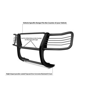Black Horse Off Road Grille Guard, 3-Piece Modular, Powder Coated, Steel, 1-1/2 Inch Diameter, With Brush Guard, Without Skid Plate – 17NR27MA