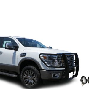 Black Horse Off Road Grille Guard, 3-Piece Modular, Powder Coated, Steel, 1-1/2 Inch Diameter, With Brush Guard, Without Skid Plate – 17NR27MA-PLFB