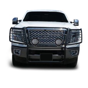 Black Horse Off Road Grille Guard, 3-Piece Modular, Powder Coated, Steel, 1-1/2 Inch Diameter, With Brush Guard, Without Skid Plate – 17NR27MA-PLFB
