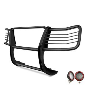 Black Horse Off Road Grille Guard, 3-Piece Modular, Powder Coated, Steel, 1-1/2 Inch Diameter, With Brush Guard, Without Skid Plate – 17NR27MA-PLFR