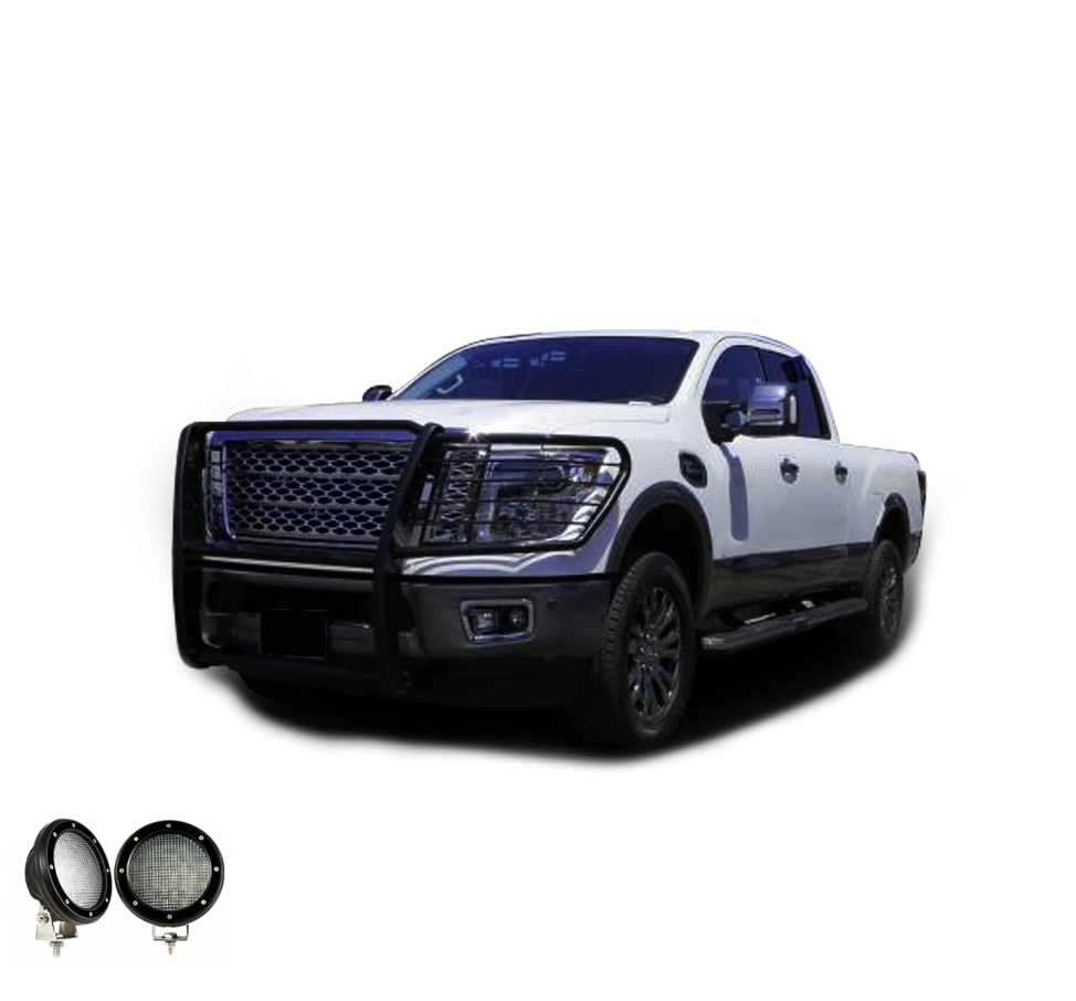 Black Horse Off Road Grille Guard, 3-Piece Modular, Powder Coated, Steel, 1-1/2 Inch Diameter, With Brush Guard, Without Skid Plate – 17NR28MA-PLFB