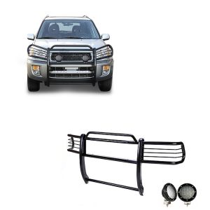 Black Horse Off Road Grille Guard, 3-Piece Modular, Powder Coated, Steel, 1-1/2 Inch Diameter, With Brush Guard, Without Skid Plate – 17TH26MA-PLFB