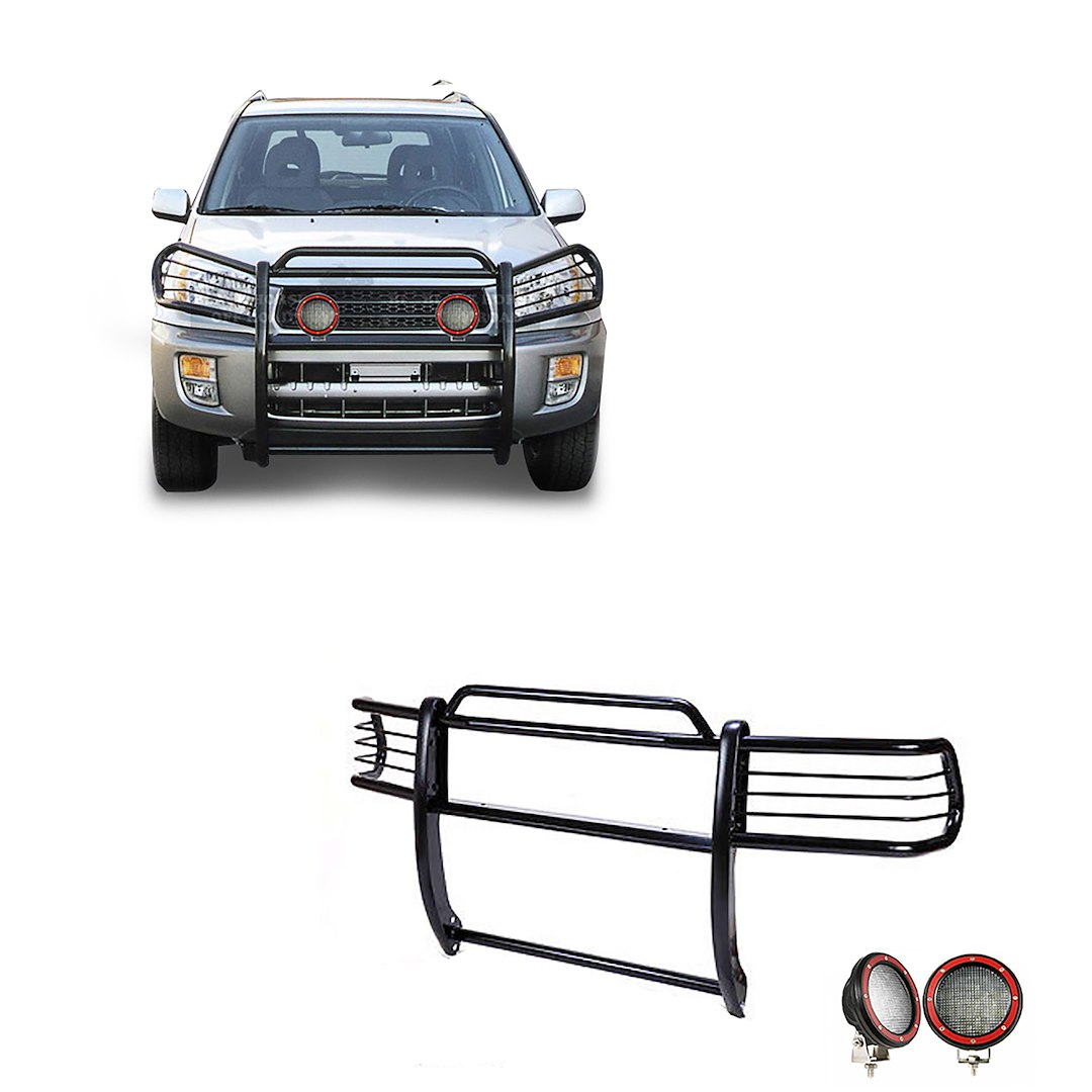 Black Horse Off Road Grille Guard, 3-Piece Modular, Powder Coated, Steel, 1-1/2 Inch Diameter, With Brush Guard, Without Skid Plate – 17TH26MA-PLFR