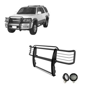 Black Horse Off Road Grille Guard, 3-Piece Modular, Powder Coated, Steel, 1-1/2 Inch Diameter, With Brush Guard, Without Skid Plate – 17TN23MA-PLFB