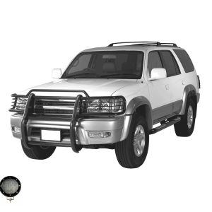Black Horse Off Road Grille Guard, 3-Piece Modular, Powder Coated, Steel, 1-1/2 Inch Diameter, With Brush Guard, Without Skid Plate – 17TN23MA-PLFB