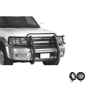 Black Horse Off Road Grille Guard, 3-Piece Modular, Powder Coated, Steel, 1-1/2 Inch Diameter, With Brush Guard, Without Skid Plate – 17TN23MA-PLFB