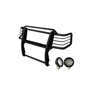 Black Horse Off Road Grille Guard, 3-Piece Modular, Powder Coated, Steel, 1-1/2 Inch Diameter, With Brush Guard, Without Skid Plate – 17TN23MA-PLFB