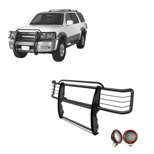 Black Horse Off Road Grille Guard, 3-Piece Modular, Powder Coated, Steel, 1-1/2 Inch Diameter, With Brush Guard, Without Skid Plate – 17TN23MA-PLFR