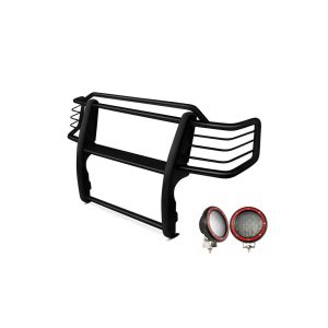 Black Horse Off Road Grille Guard, 3-Piece Modular, Powder Coated, Steel, 1-1/2 Inch Diameter, With Brush Guard, Without Skid Plate – 17TN23MA-PLFR