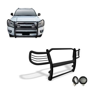 Black Horse Off Road Grille Guard, 3-Piece Modular, Powder Coated, Steel, 1-1/2 Inch Diameter, With Brush Guard, Without Skid Plate – 17TU26MA-PLFB