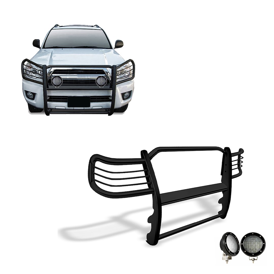 Black Horse Off Road Grille Guard, 3-Piece Modular, Powder Coated, Steel, 1-1/2 Inch Diameter, With Brush Guard, Without Skid Plate – 17TU26MA-PLFB