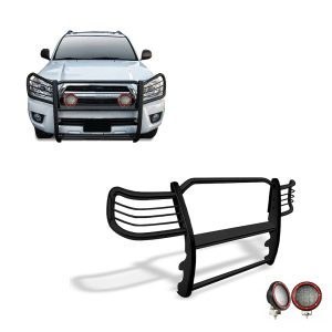 Black Horse Off Road Grille Guard, 3-Piece Modular, Powder Coated, Steel, 1-1/2 Inch Diameter, With Brush Guard, Without Skid Plate – 17TU26MA-PLFR