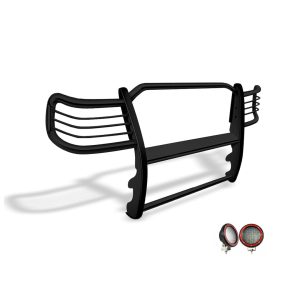 Black Horse Off Road Grille Guard, 3-Piece Modular, Powder Coated, Steel, 1-1/2 Inch Diameter, With Brush Guard, Without Skid Plate – 17TU26MA-PLFR