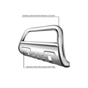 Black Horse Off Road Bull Bar, Savannah, 3-1/2 Inch Diameter Tube, Polished, Stainless Steel, With Skid Plate, With Light Mounts – BB096410-SP-35OV