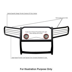 Black Horse Off Road Grille Guard, 3-Piece Modular, Powder Coated, Steel, 1-1/2 Inch Diameter, With Brush Guard, Without Skid Plate – 17A080200MA-PLFR