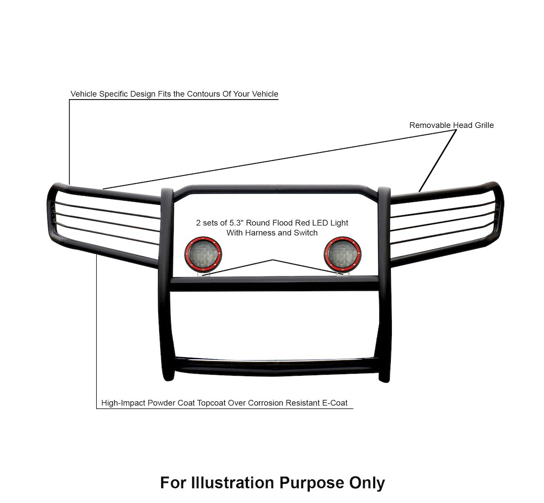 Black Horse Off Road Grille Guard, 3-Piece Modular, Powder Coated, Steel, 1-1/2 Inch Diameter, With Brush Guard, Without Skid Plate – 17A080200MA-PLFR
