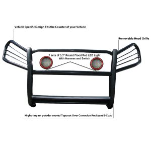 Black Horse Off Road Grille Guard, 3-Piece Modular, Powder Coated, Steel, 1-1/2 Inch Diameter, With Brush Guard, Without Skid Plate – 17A093902MA-PLFR