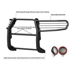 Black Horse Off Road Grille Guard, 3-Piece Modular, Powder Coated, Steel, 1-1/2 Inch Diameter, With Brush Guard, Without Skid Plate – 17A096402MA-PLFR