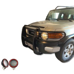 Black Horse Off Road Grille Guard, 3-Piece Modular, Powder Coated, Steel, 1-1/2 Inch Diameter, With Brush Guard, Without Skid Plate – 17A098600MA-PLFR