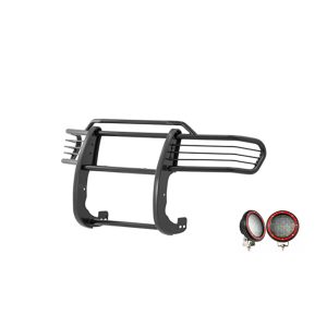 Black Horse Off Road Grille Guard, 3-Piece Modular, Powder Coated, Steel, 1-1/2 Inch Diameter, With Brush Guard, Without Skid Plate – 17A098600MA-PLFR