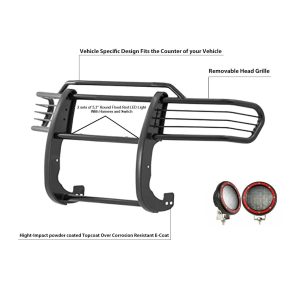 Black Horse Off Road Grille Guard, 3-Piece Modular, Powder Coated, Steel, 1-1/2 Inch Diameter, With Brush Guard, Without Skid Plate – 17A098600MA-PLFR