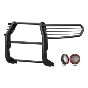 Black Horse Off Road Grille Guard, 3-Piece Modular, Powder Coated, Steel, 1-1/2 Inch Diameter, With Brush Guard, Without Skid Plate – 17A098900MA-PLFR