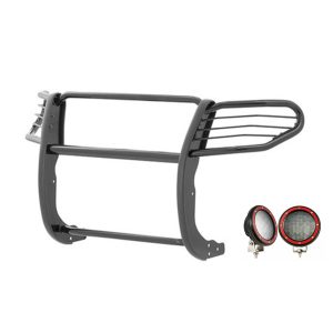 Black Horse Off Road Grille Guard, 3-Piece Modular, Powder Coated, Steel, 1-1/2 Inch Diameter, With Brush Guard, Without Skid Plate – 17A112100MA-PLFR