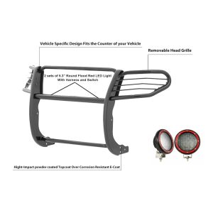 Black Horse Off Road Grille Guard, 3-Piece Modular, Powder Coated, Steel, 1-1/2 Inch Diameter, With Brush Guard, Without Skid Plate – 17A112100MA-PLFR
