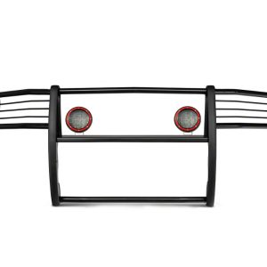 Black Horse Off Road Grille Guard, 3-Piece Modular, Powder Coated, Steel, 1-1/2 Inch Diameter, With Brush Guard, Without Skid Plate – 17DG105MA-PLFR