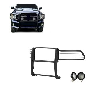 Black Horse Off Road Grille Guard, 3-Piece Modular, Powder Coated, Steel, 1-1/2 Inch Diameter, With Brush Guard, Without Skid Plate – 17DG109MA-PLFB