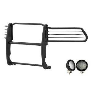 Black Horse Off Road Grille Guard, 3-Piece Modular, Powder Coated, Steel, 1-1/2 Inch Diameter, With Brush Guard, Without Skid Plate – 17DG109MA-PLFB