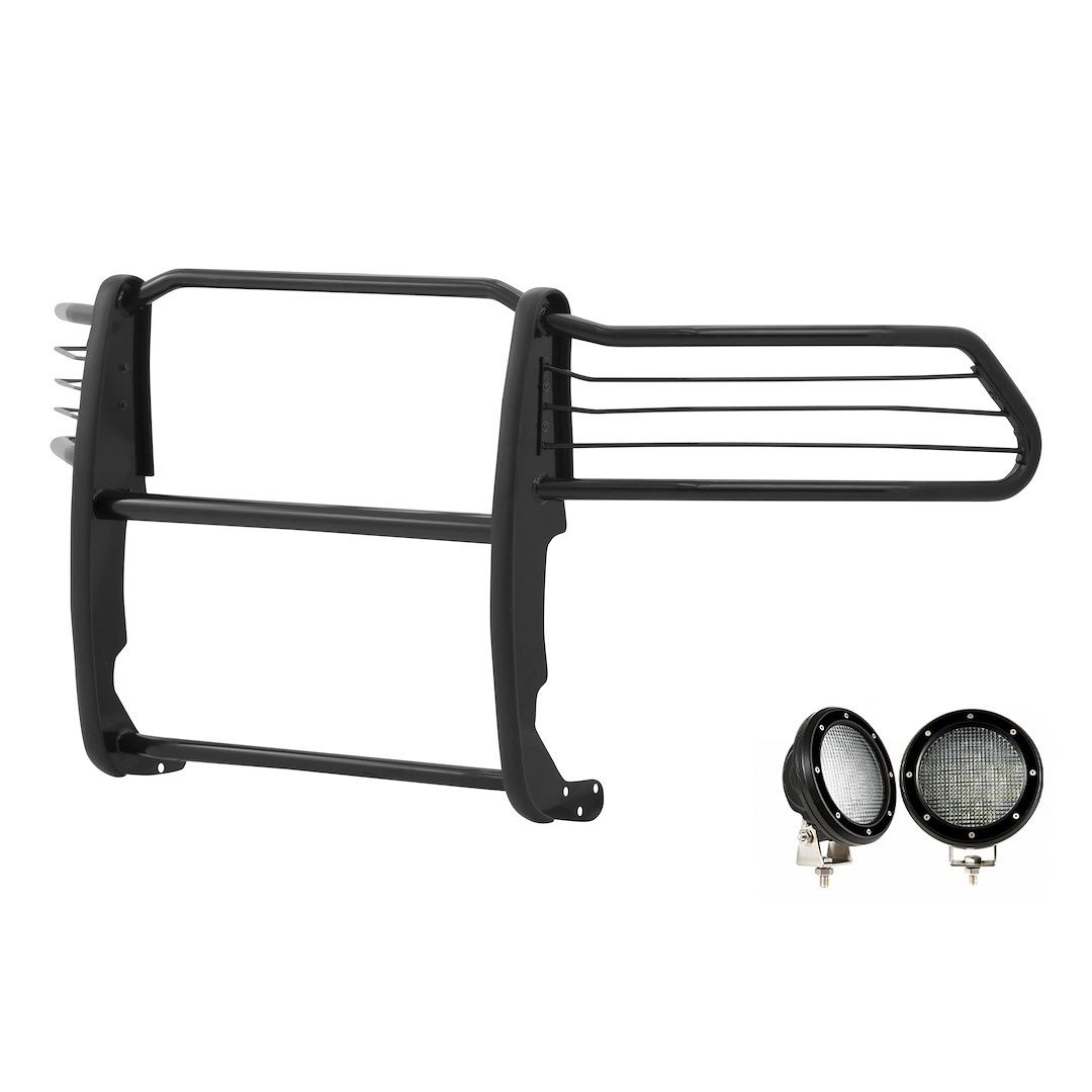 Black Horse Off Road Grille Guard, 3-Piece Modular, Powder Coated, Steel, 1-1/2 Inch Diameter, With Brush Guard, Without Skid Plate – 17DG109MA-PLFB